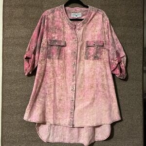 Crazy Train Women Shirt/Jacket Blush Pink Tie Dye Oversized Magenta Button Up XL